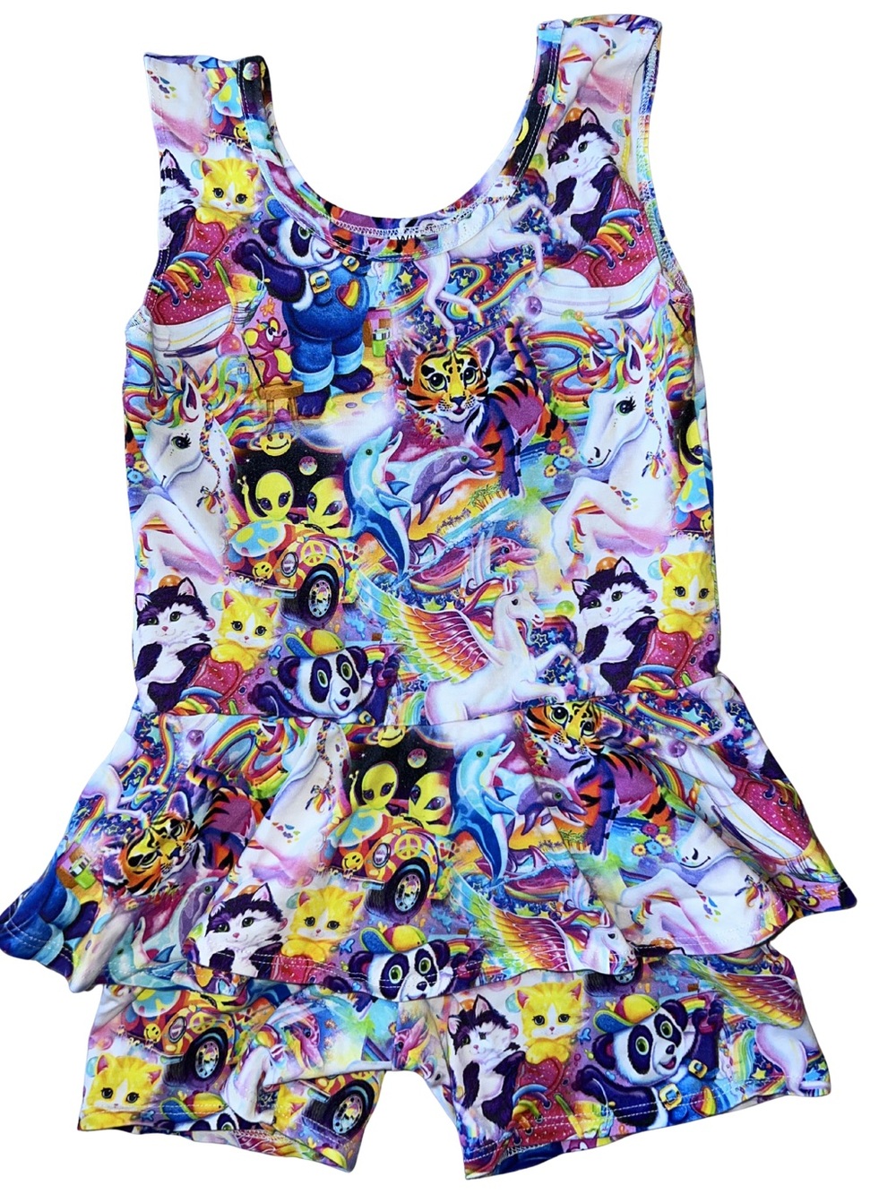 RARE LISA FRANK Wild Rich Kids Colorful Rainbow Animal Print Romper (Size 9/10)